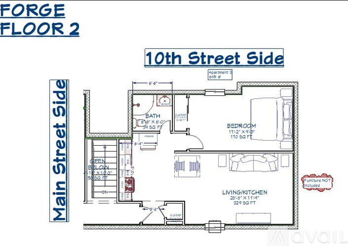 A floor plan for a forge floor on the 10th street side.