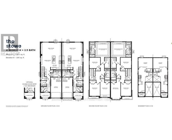 A set of three floor plans for a 4 bedroom, 2.5 bath home.