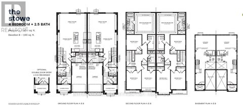 A set of three floor plans for a 4 bedroom, 2.5 bath home.