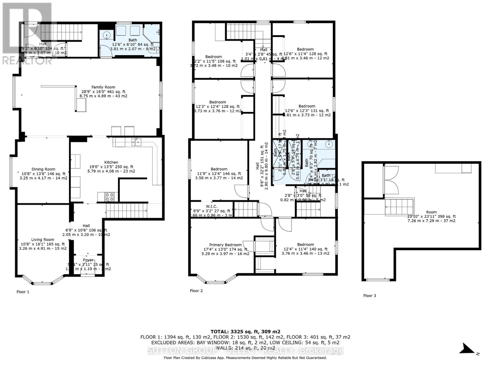 A floor plan for a three-story residential building with detailed room measurements.