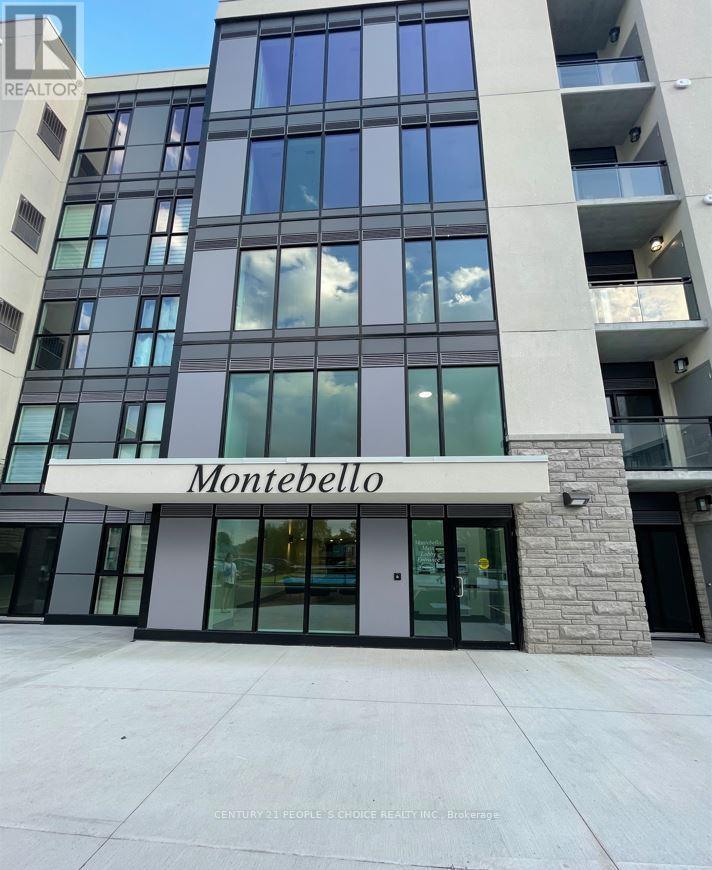 The Montebello building is a modern structure with a glass facade.