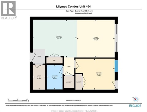A floor plan for a Lilymac Condos Unit 404 with a kitchen, living room, and bathroom.