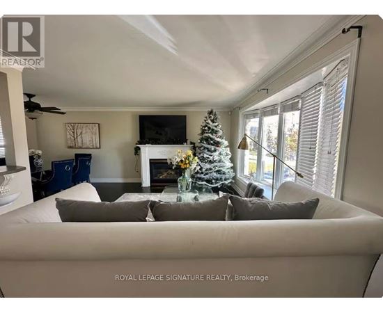 A living room with a Christmas tree and a fireplace.