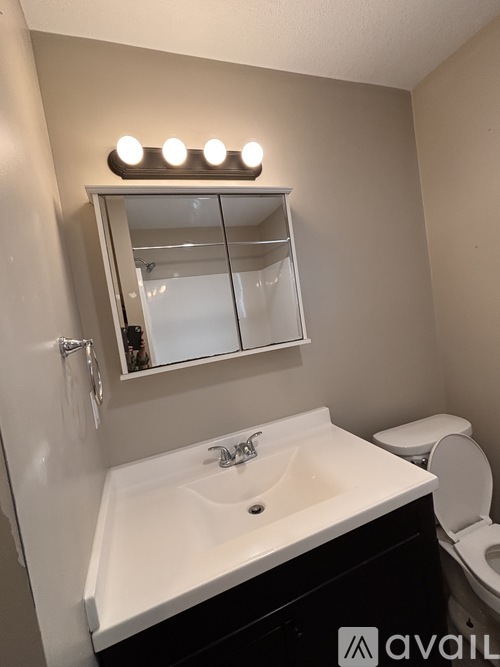A bathroom with a sink, mirror, and toilet.