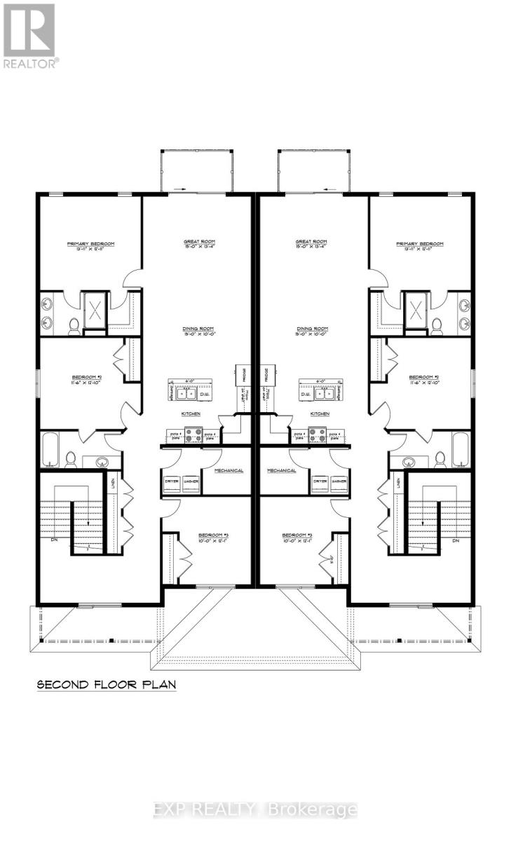 A black and white image of a second floor plan for a building.
