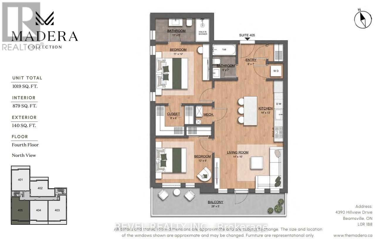 A floor plan for a unit at Madera Real Estate shows a 1000 square foot interior space and a 1400 square foot exterior space.