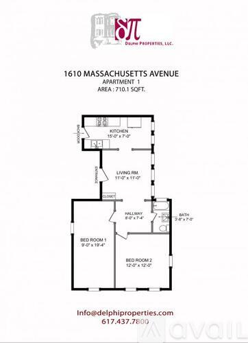 A floor plan for an apartment at 1610 Massachusetts Avenue.