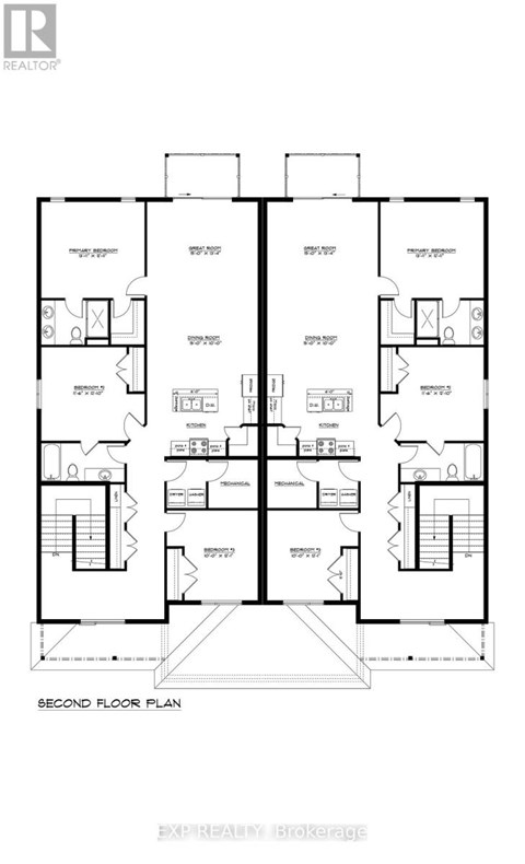A black and white image of a second floor plan for a building.