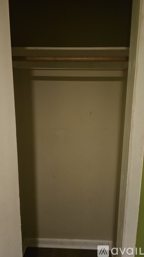A small, empty closet with a white door.