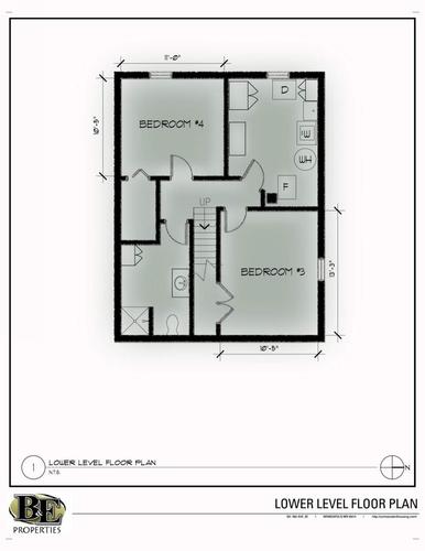 A black and white lower level floor plan for Bed Properties.