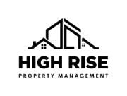 A logo for High Rise Property Management featuring a black and white image of a building.