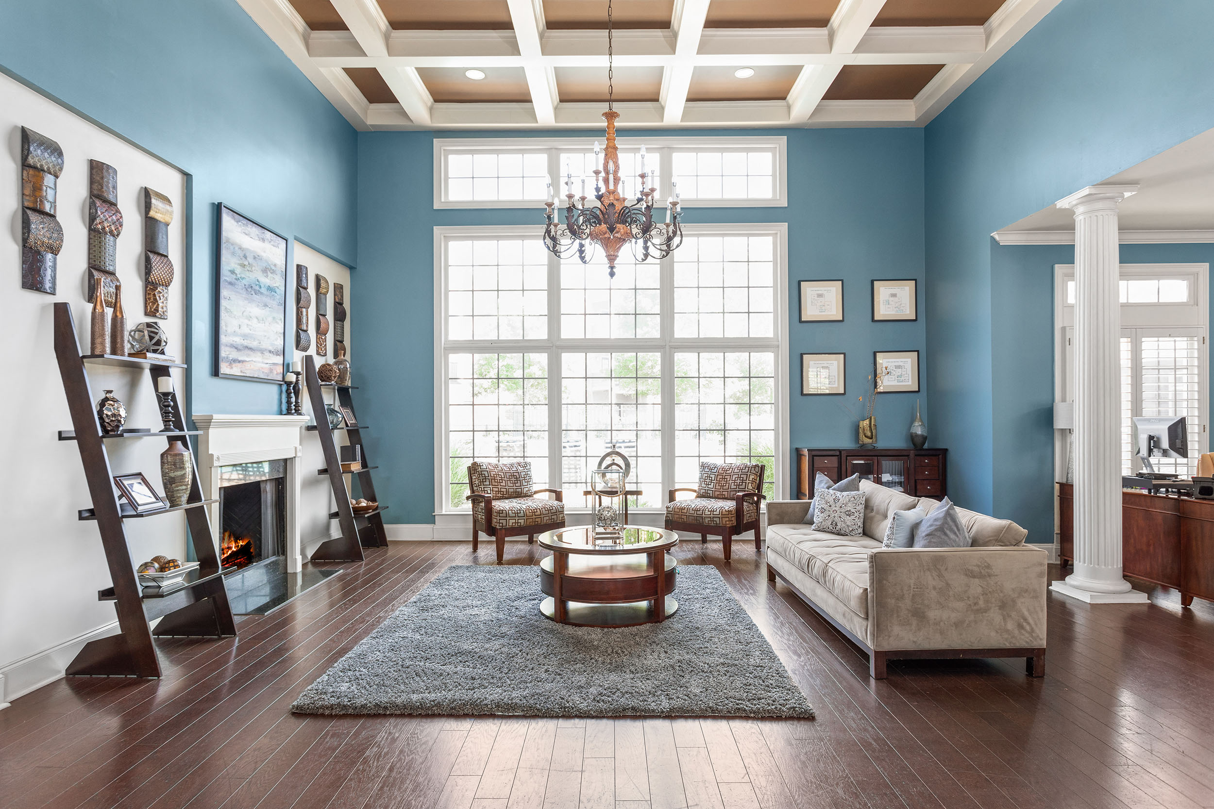 Gorgeous, contemporary apartment clubhouse with elegant furnishings and finishes