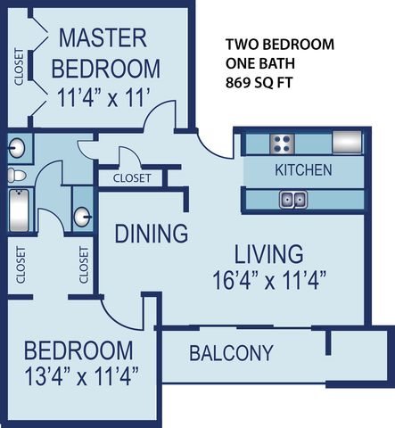 2 Bedroom 1 Bath Floor Plan 3