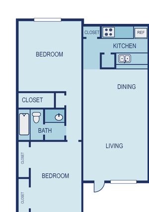 2 Bed 1 Bath Floor Plan 2 Bed 1 Bath Floor Plan at The Thread, Dallas, Texas