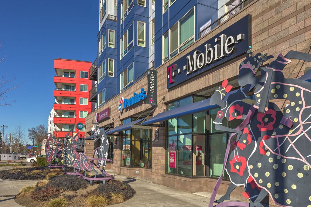 a building with a sculpture in front of it