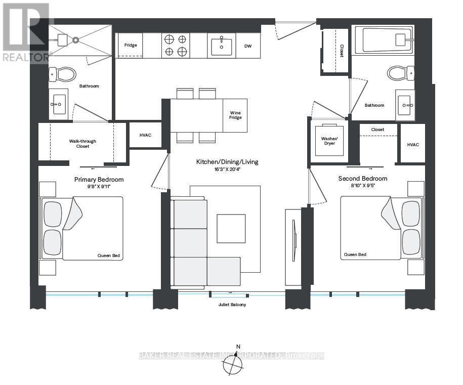 A floor plan of a house with a kitchen, dining area, and three bedrooms.