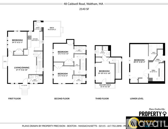 A floor plan for a three-story townhouse with four bedrooms and a basement.