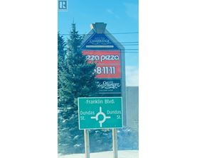 A sign for South Bridge Pizza is displayed on a pole.