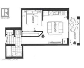 A black and white floor plan of a house with a bedroom, living room, and bathroom.
