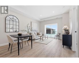 A modern interior space with wooden furniture and a bar area.