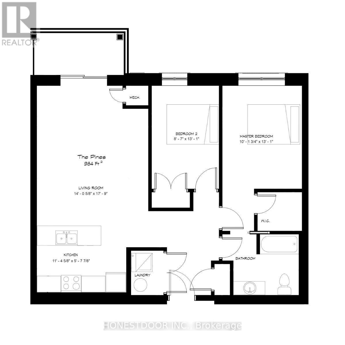A black and white floor plan of a two bedroom apartment.