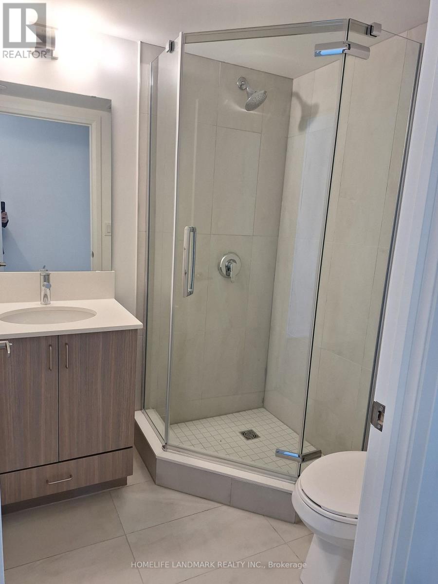 A bathroom with a walk in shower and a toilet.