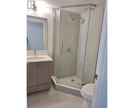 A bathroom with a walk in shower and a toilet.