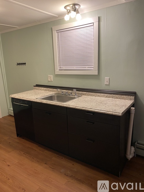 A kitchen with a sink and a window.
