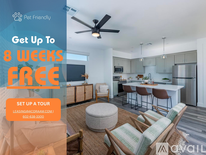 A promotional image for a pet-friendly leasing offer at ACORAAM.COM.