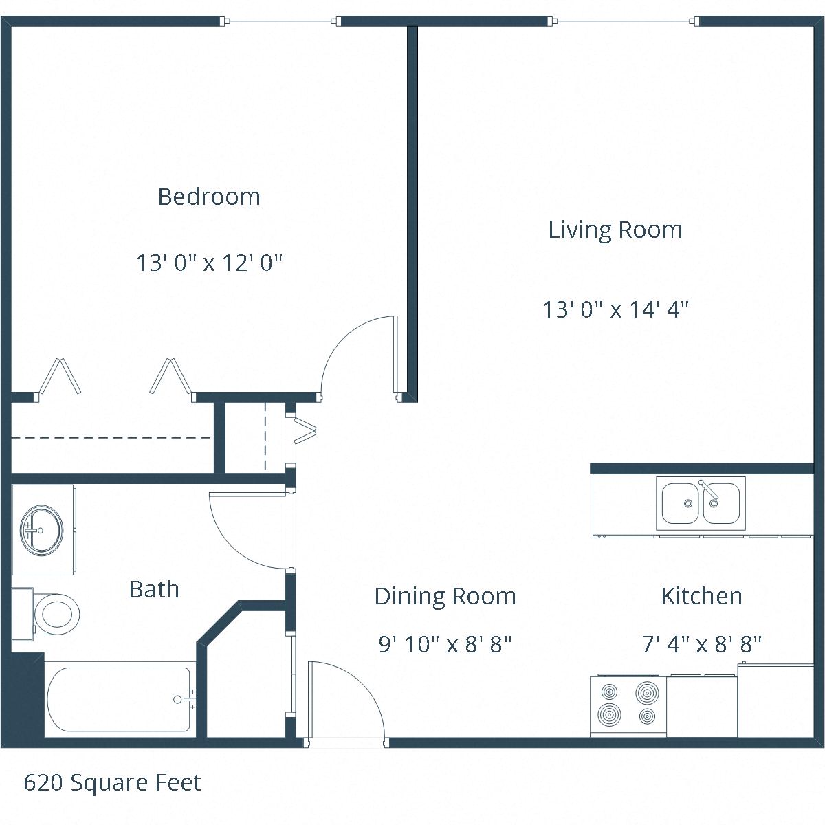 Cambridge Apartments | One Bedroom Floor Plan