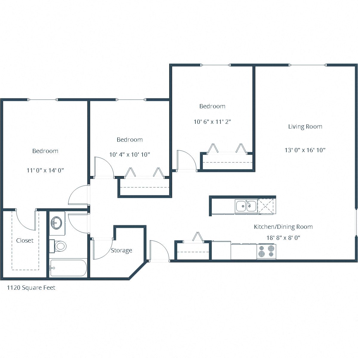 Cambridge Apartments | Three Bedroom Floor Plan A