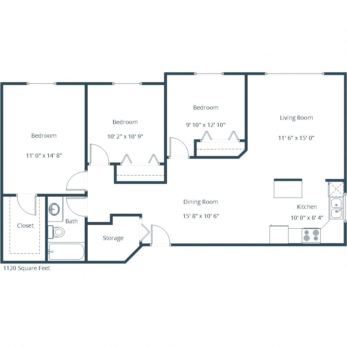 Cambridge Apartments | Three Bedroom Floor Plan B