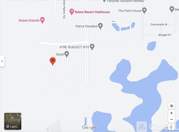 A map with a red pin on a location labeled "Soleil".