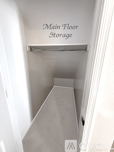 A white storage space with a sign that says Main Floor Storage.