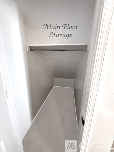 A white storage space with a sign that says Main Floor Storage.