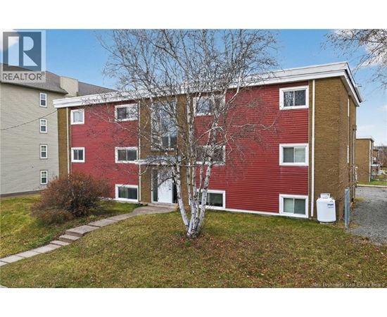 A red building with a white tree in front of it.
