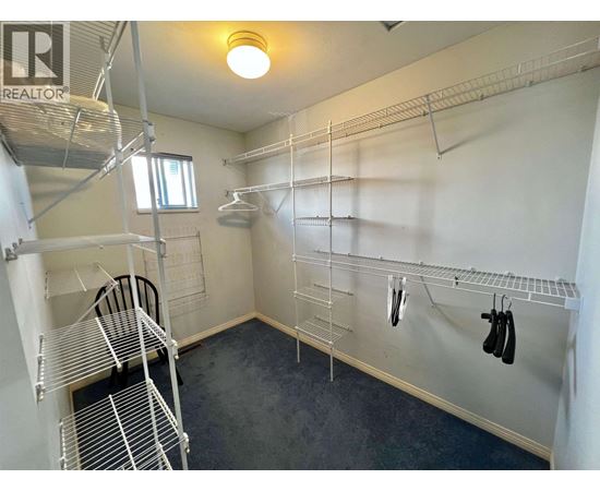 A room with a lot of shelves and a chair.