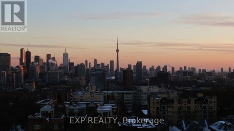 A cityscape with buildings and a tower in the background with EXP REALTY Brokerage written on the bottom.