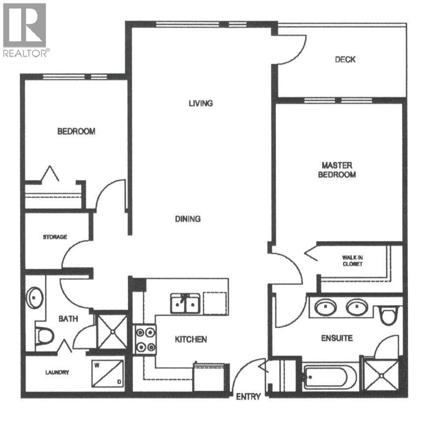 A black and white floor plan of an apartment with labeled rooms.