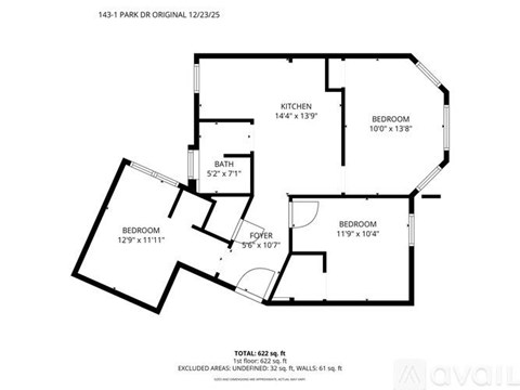 A floor plan for a 143-1 Park Dr Original property dated 12/23/25.