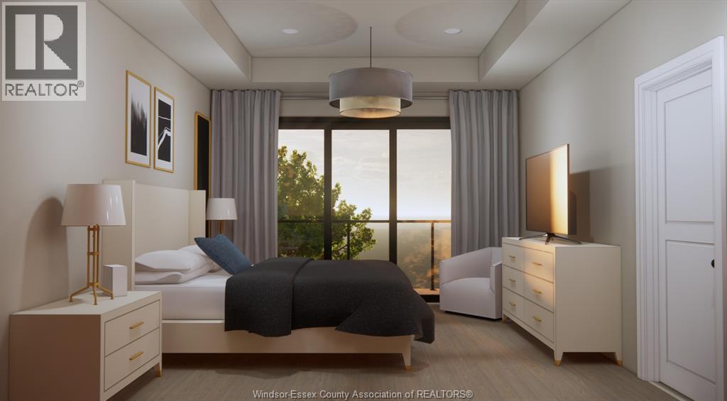 A bedroom with a large bed, two nightstands, and a dresser.