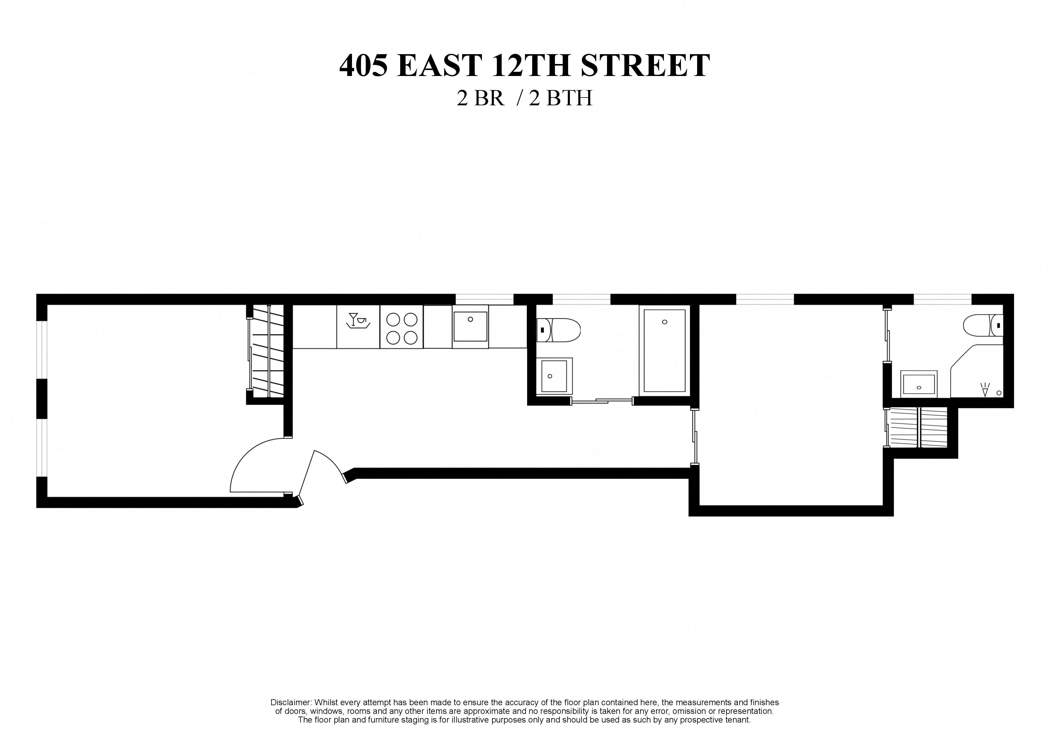 2D floor plan for 2 bedroom with 2 bathrooms at 405 East 12th Street New York