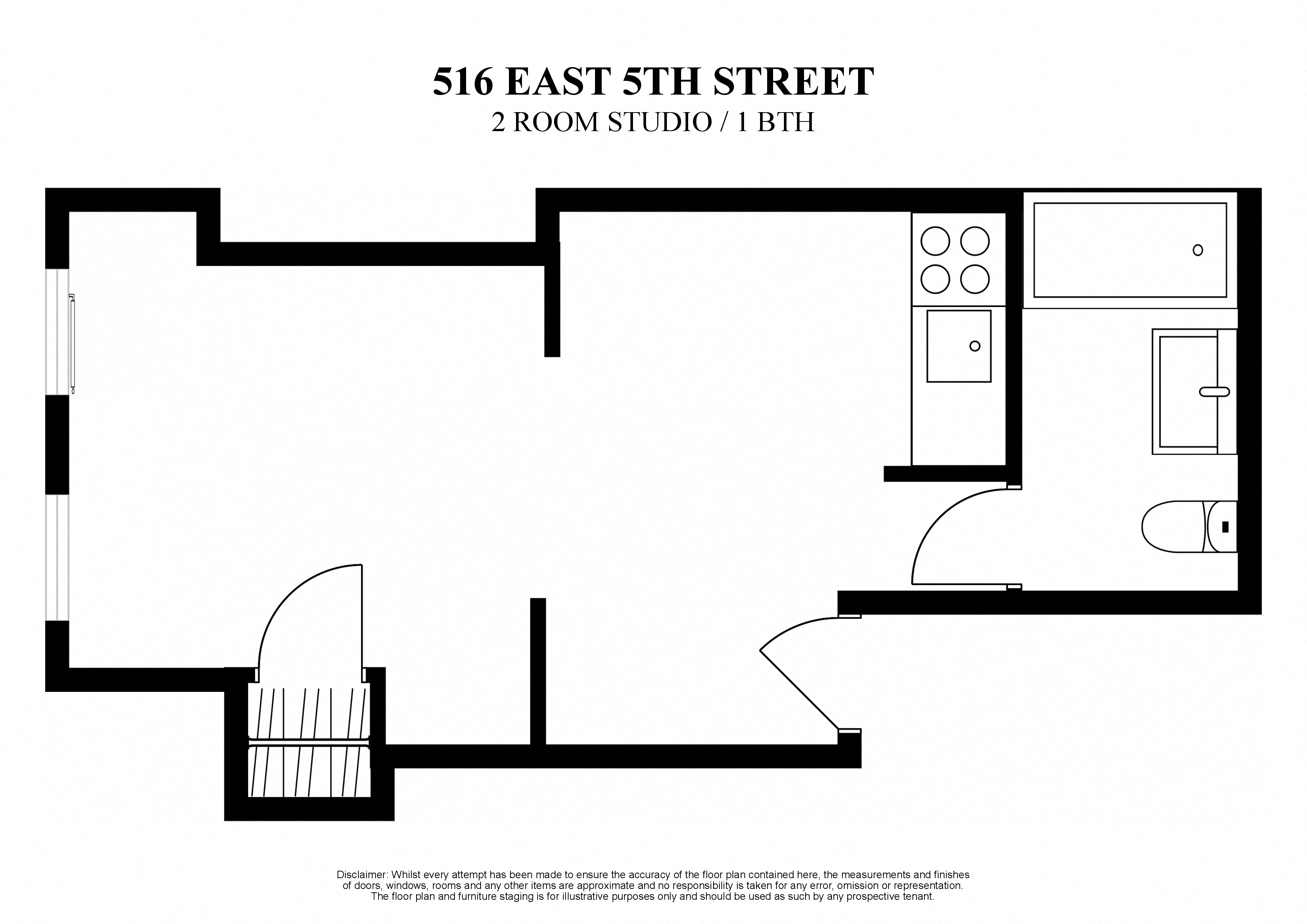 2D floor plan of 2 room studio at 516 East 5th Street