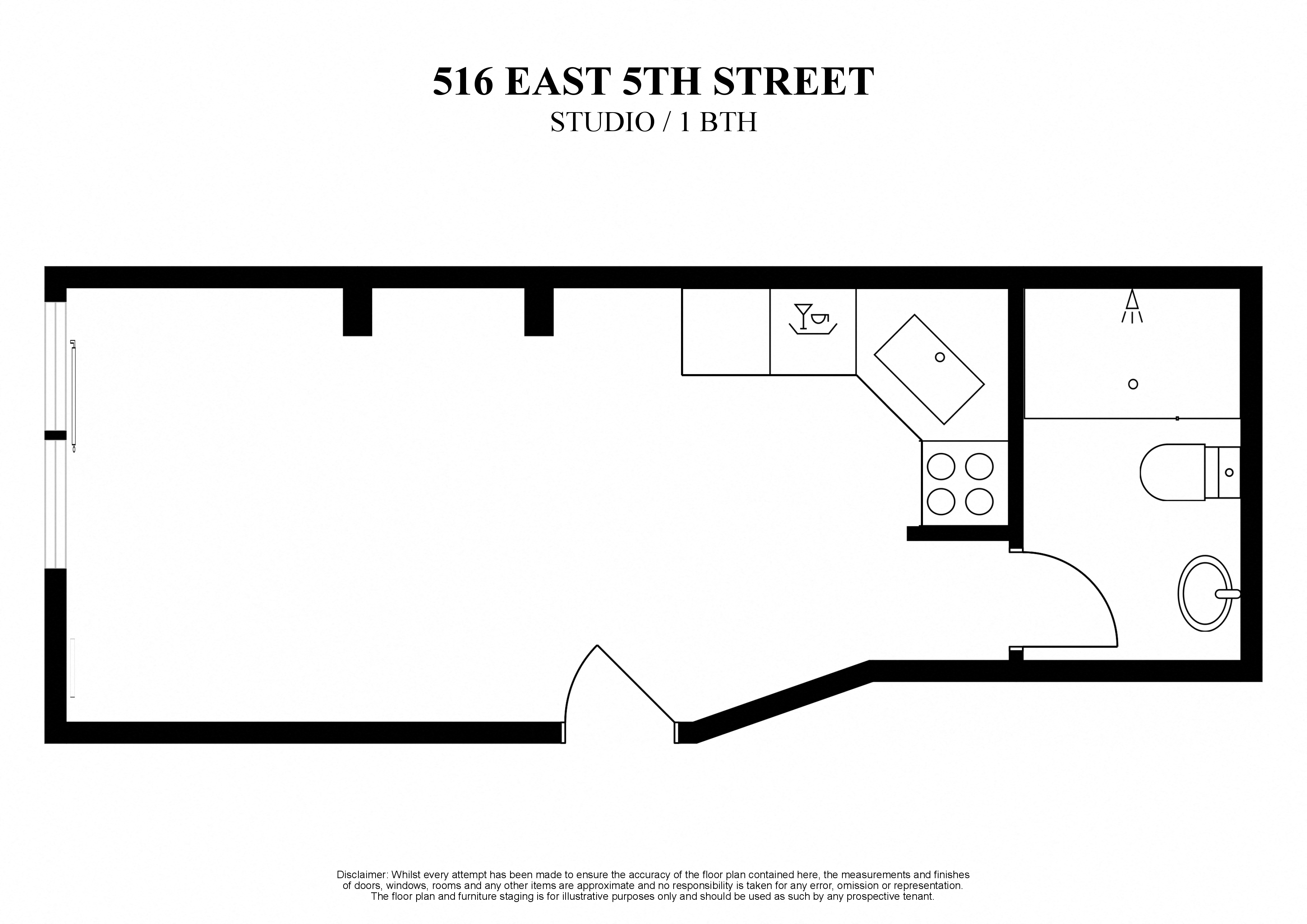 Floor plan for open layout studio at 516 East 5th street New York