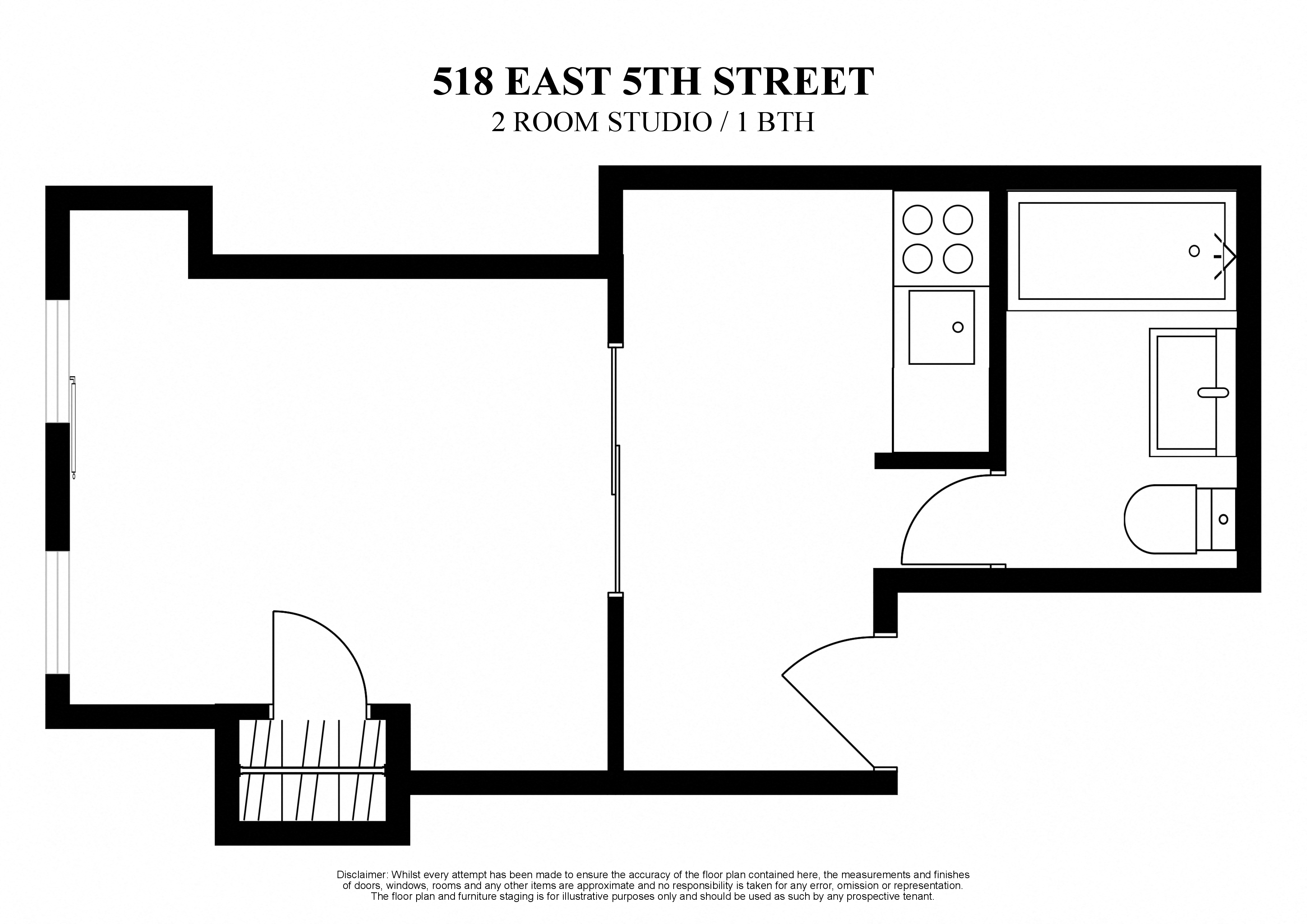 Floor plan for 2 room studio at 518 East 5th Street new york