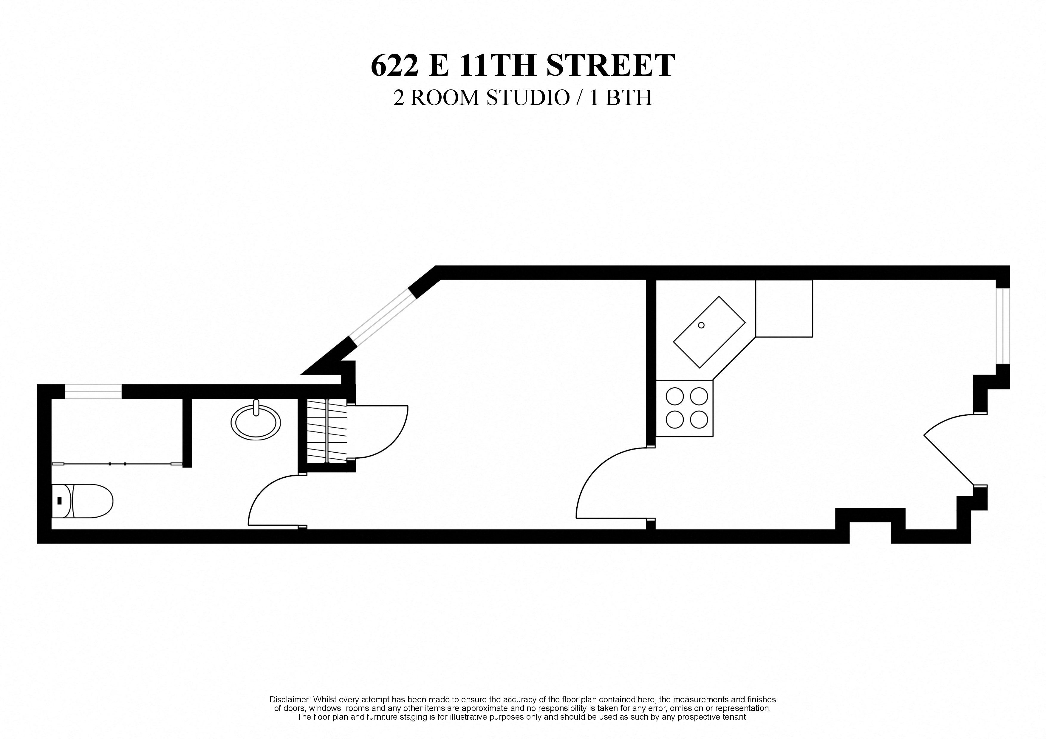floor plan for 2 room studio at 622 East 11th Street New York