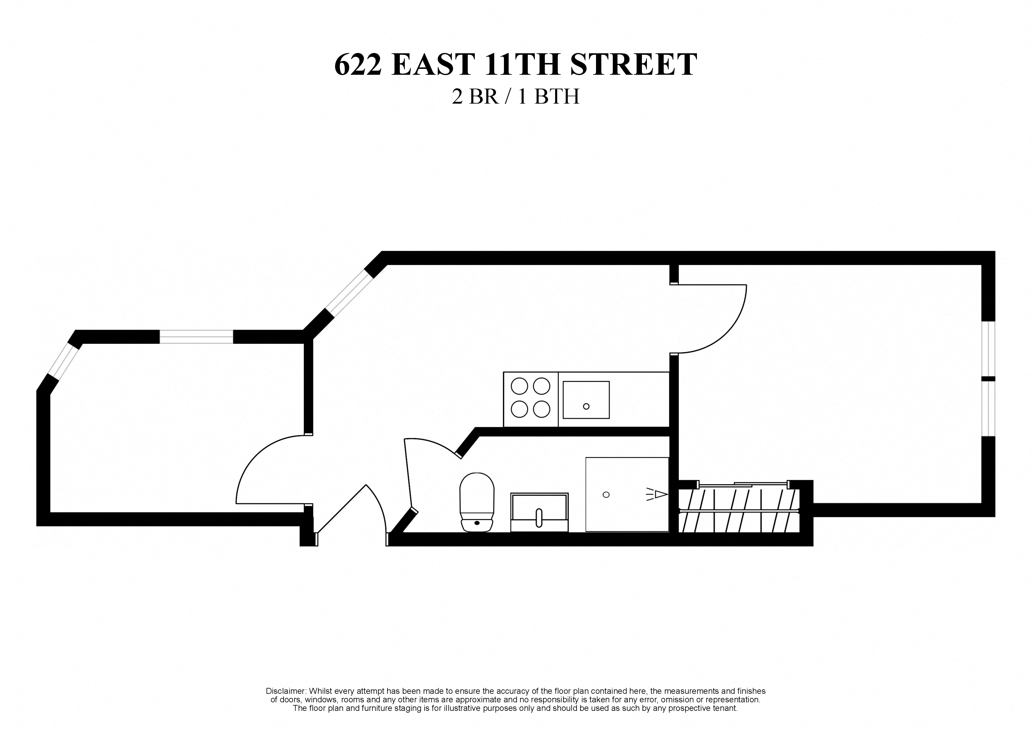 floor plan for 2 bedroom one bath at 622 East 11th Street new York