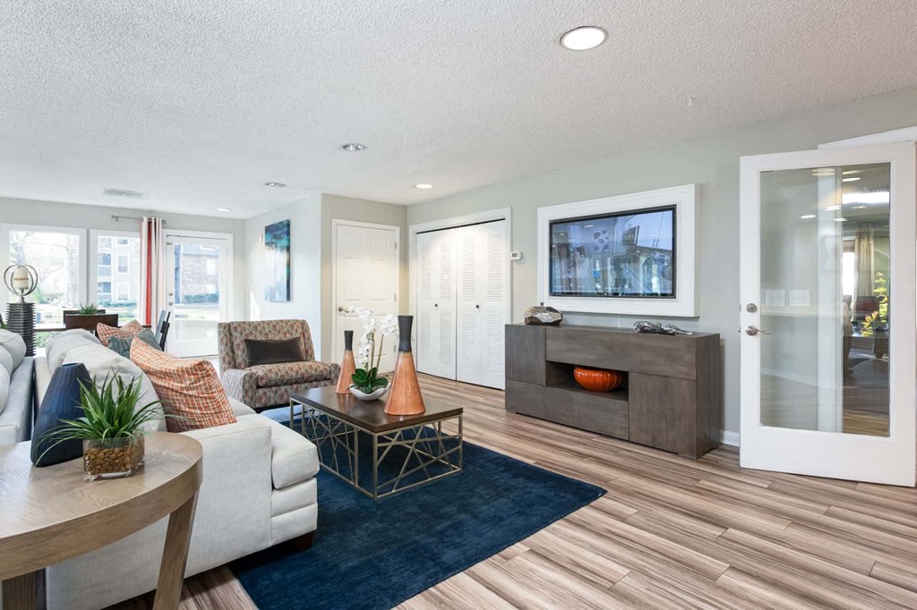 a living room with a couch and a fire place