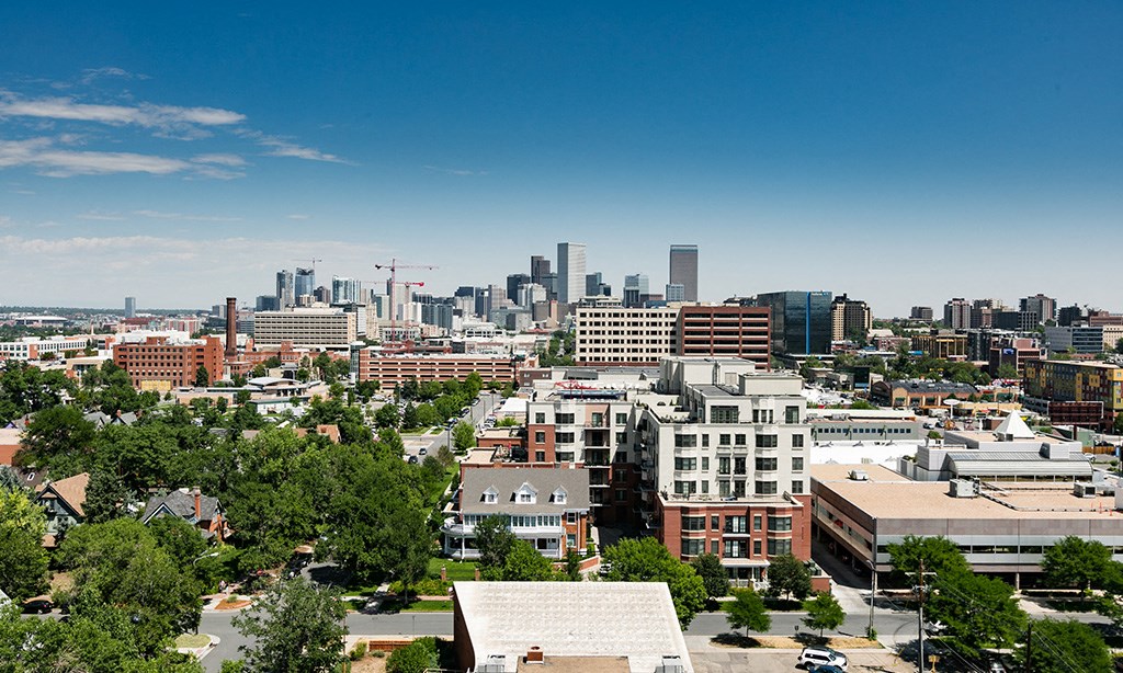 a view of the city from the top of a building