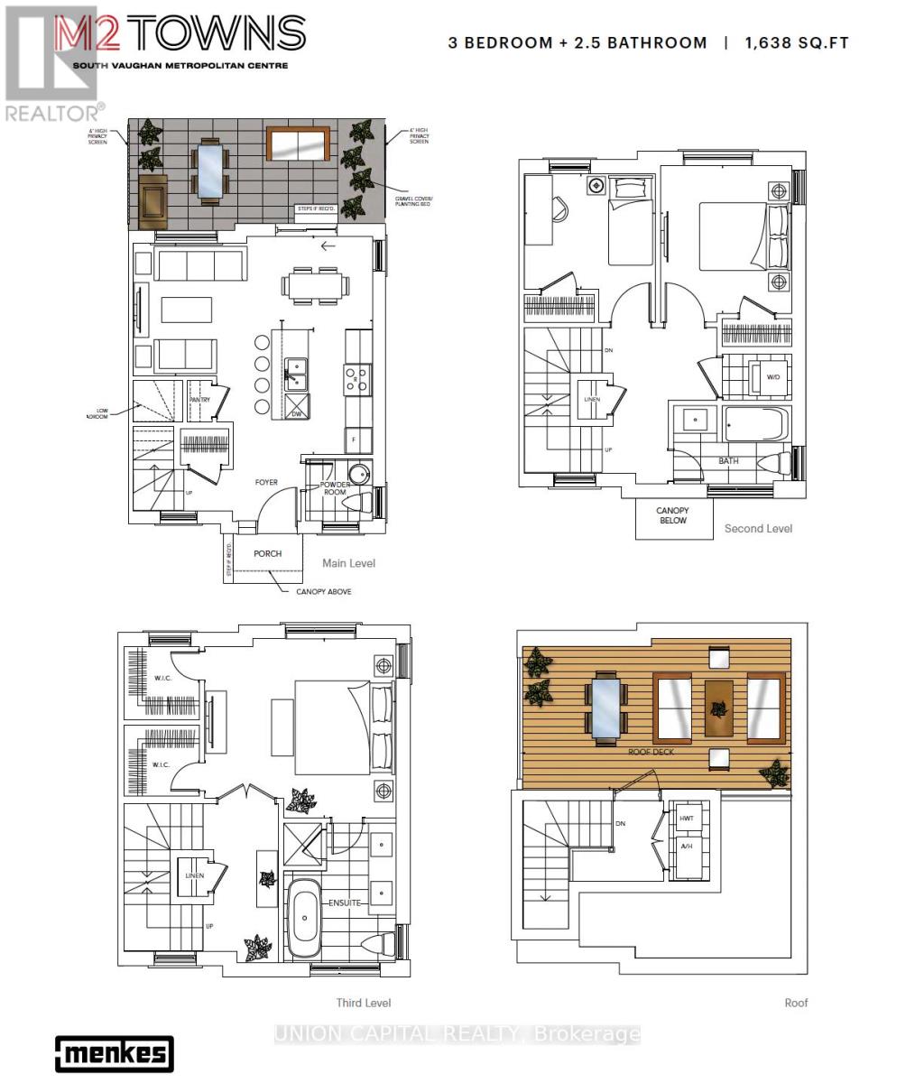 A floor plan for a 3 bedroom, 2.5 bathroom apartment sized at 1,638 square feet.